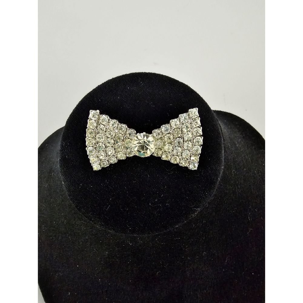 Vintage Rhinestone Bowtie Brooch Pin 1.5 Inch